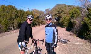 Jim and Chas cycling near Joppa, TX